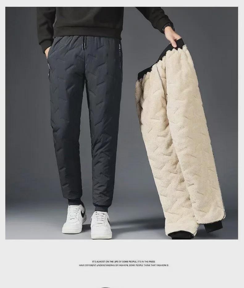 Men's Winter Thickened Cotton Trousers - Loose, Lambskin-Lined, Casual Straight-Leg Fit