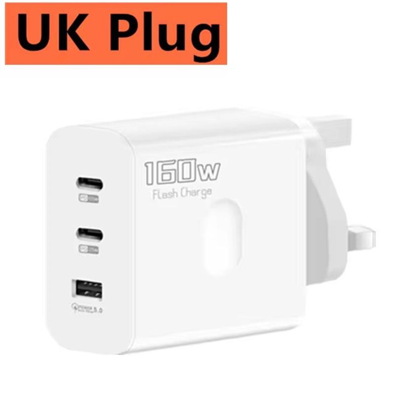 160W 3Ports USB-Ladegerät Schnellladung EU US UK Stecker Wandladegerät PD Schnellladung für iPhone Samsung Xiaomi Huawei Ladeadapter
