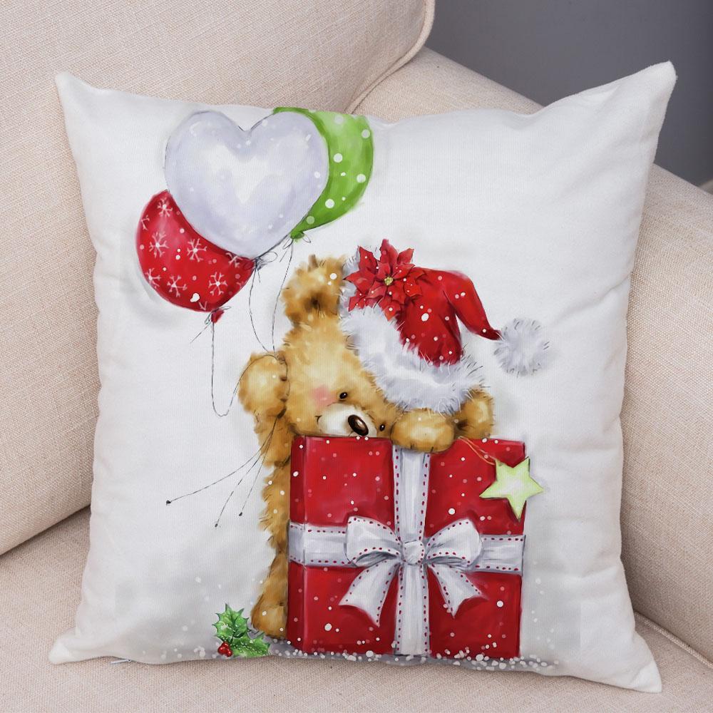 Merry Christmas Cute Cartoon Santa Claus Snowman Print Cushion Cover for Home Living Room Sofa Decoration Pillow Cover