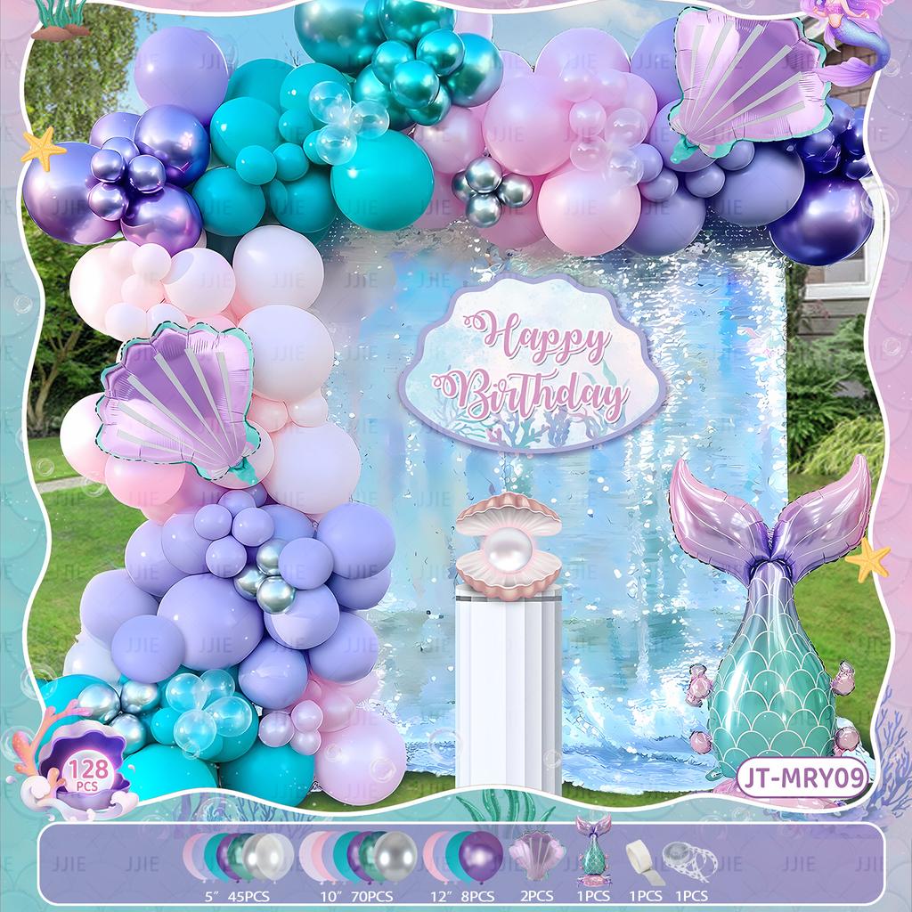 Mermaid Themed Birthday Balloon Chain Set Shell Mermaid Fish Tail Wreath Arch Party Ornament Arrangement
