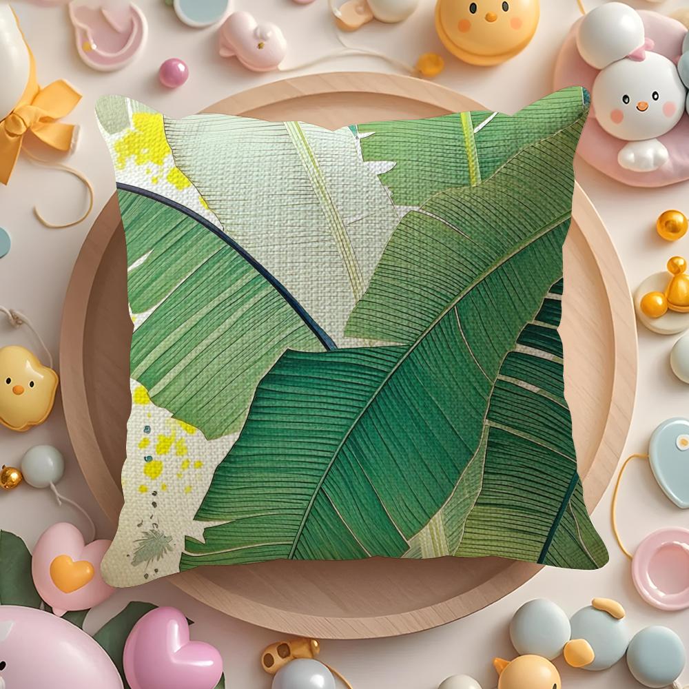Banana Leaves Cushion Cover DoubleSided Printed Organic Linen Pillow Cover Decorative for Sofa Home