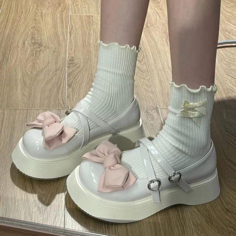 

Туфли Мэри Джейн с круглым носком и милым бантом, из маленькой кожи, женские осенние туфли Лолиты на платформе, увеличивающие рост, для униформы 40