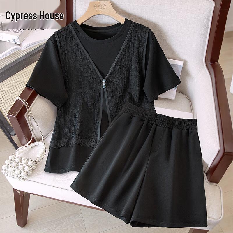 Women s Round Neck Short Sleeve & Wide-Leg Shorts Set XL