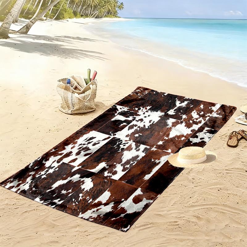 Rustikales Rindsleder-Stil-Druck Strandtuch, Großes Weiches Schnelltrocknendes Handtuch für Strand Camping Schwimmen