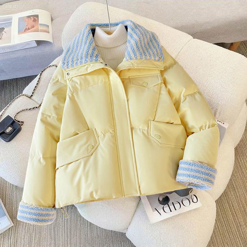 Coat for Women Thickened Plush Winter Windbreaker Oversize Waterproof Casual Zipper Down Jacket