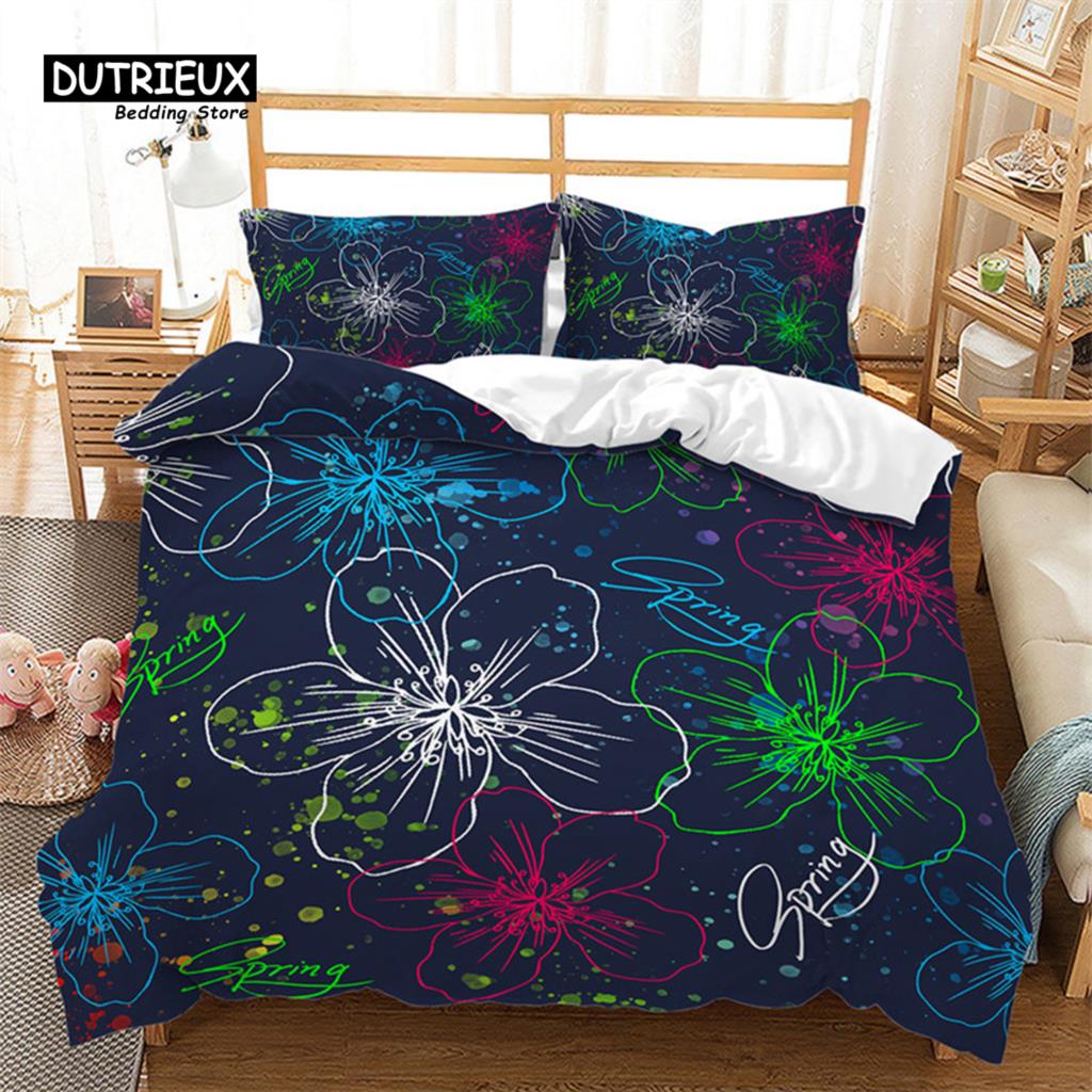 Cherry Blossoms Duvet Cover Japanese Style Petal Floral Bedding Set Pink Flower Comforter Cover 3pcs For Adults Teen Girls Decor