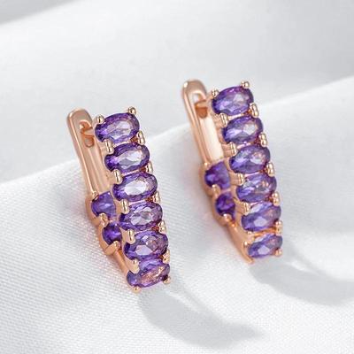 Various Oval Purple Zircon Earrings Women Golden Earrings Keep Color Costume Jewelry Hypoallergenic