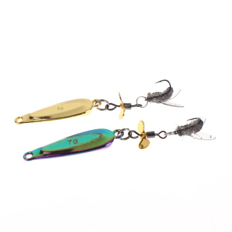 5Pcs Fly Spinning Propeller Metal Sequins Insect Soft Bait Micro Fishing Flies Fly Fishing Hook Trout Bass Fishing Lure Baits
