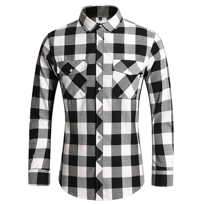 2025 Men's Plus Size Plaid Long Sleeve Shirt with Double Pockets