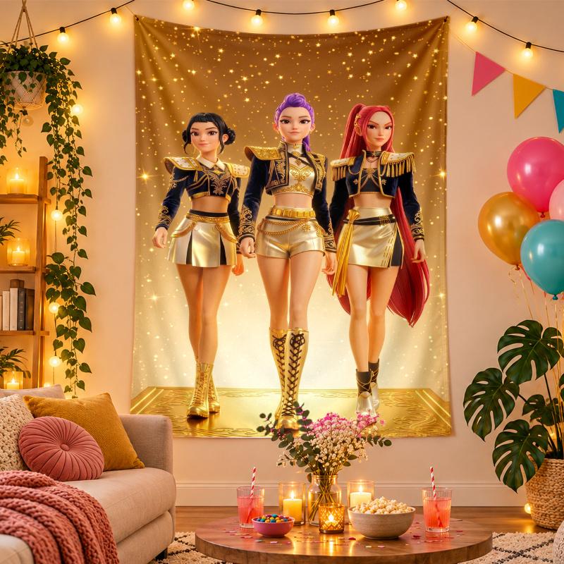 Polyester Wandteppich mit KPop Dämonenjäger Design, Dekorative Hängedekoration für Schlafzimmer Wohnzimmer Studentenwohnheim