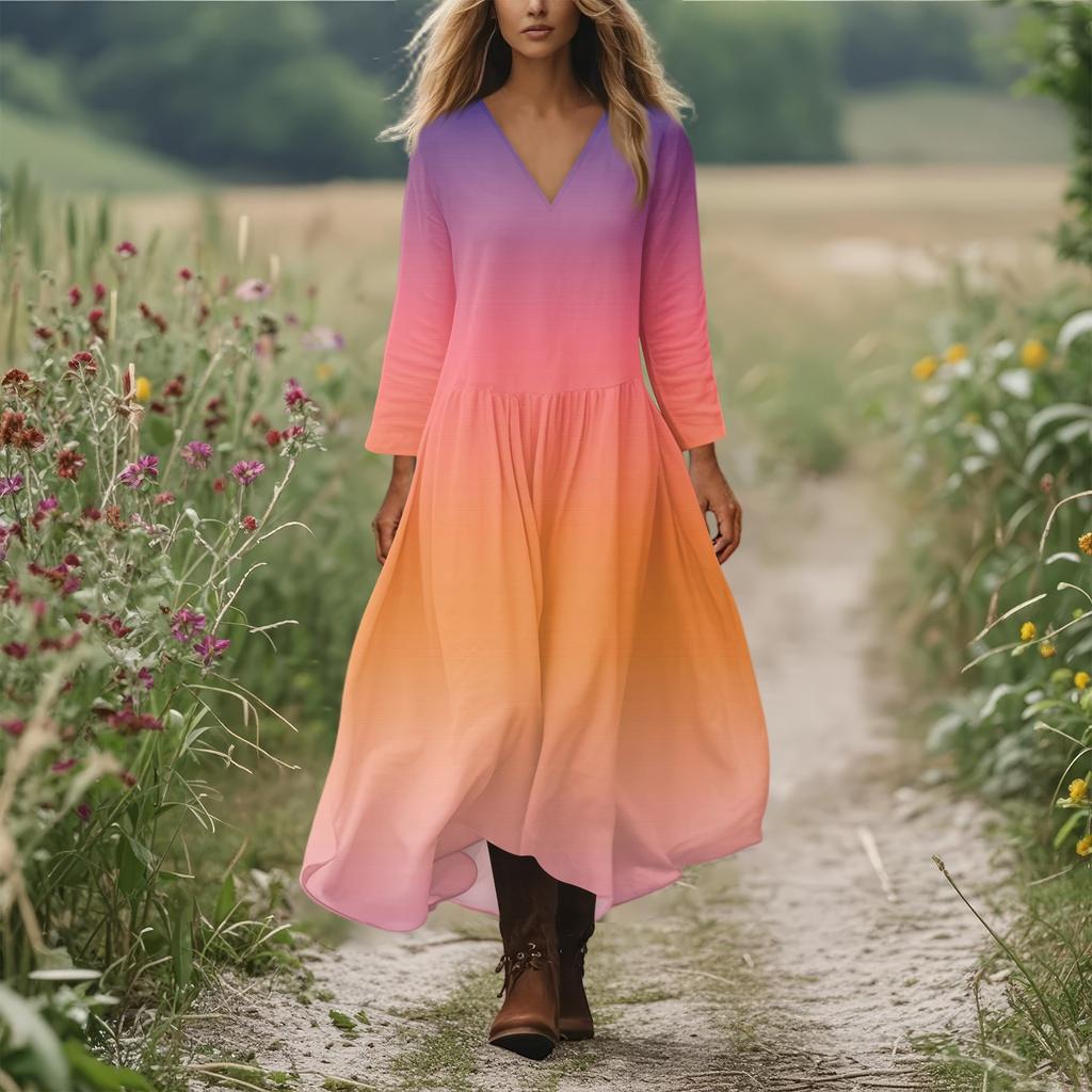 Women's Casual And Fashionable Round-neck Long Sleeve Mid Length Dress
