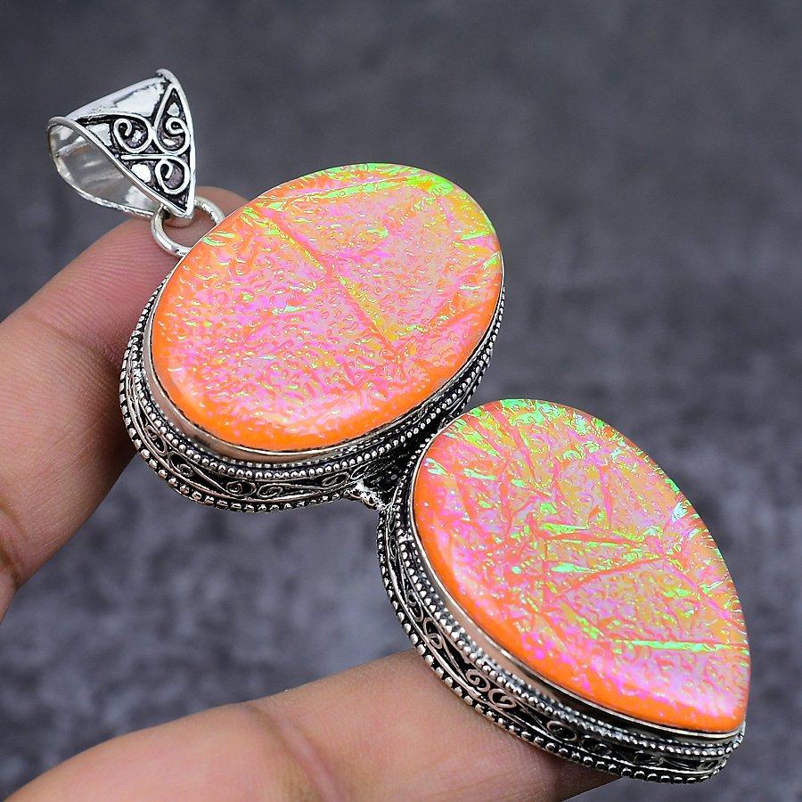 Natural Orange Triplet Opal 925 Sterling Silver Jewelry Pendant 3.35" T8H40