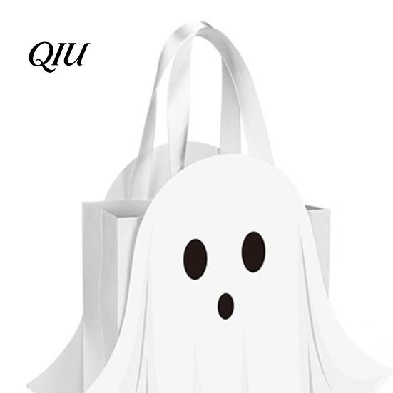 Reusable Small Gift Bags Halloween Ghost Cardboard Bag, Cute Candy Goodie Lightweight Portable Holders with Handle for Birthday, Trick or Treat Party