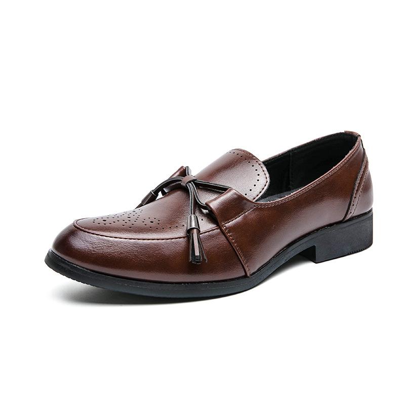 

Small leather shoes men s 2025 autumn breathable youth business dress casual shoes British leather shoes 46 коричневий