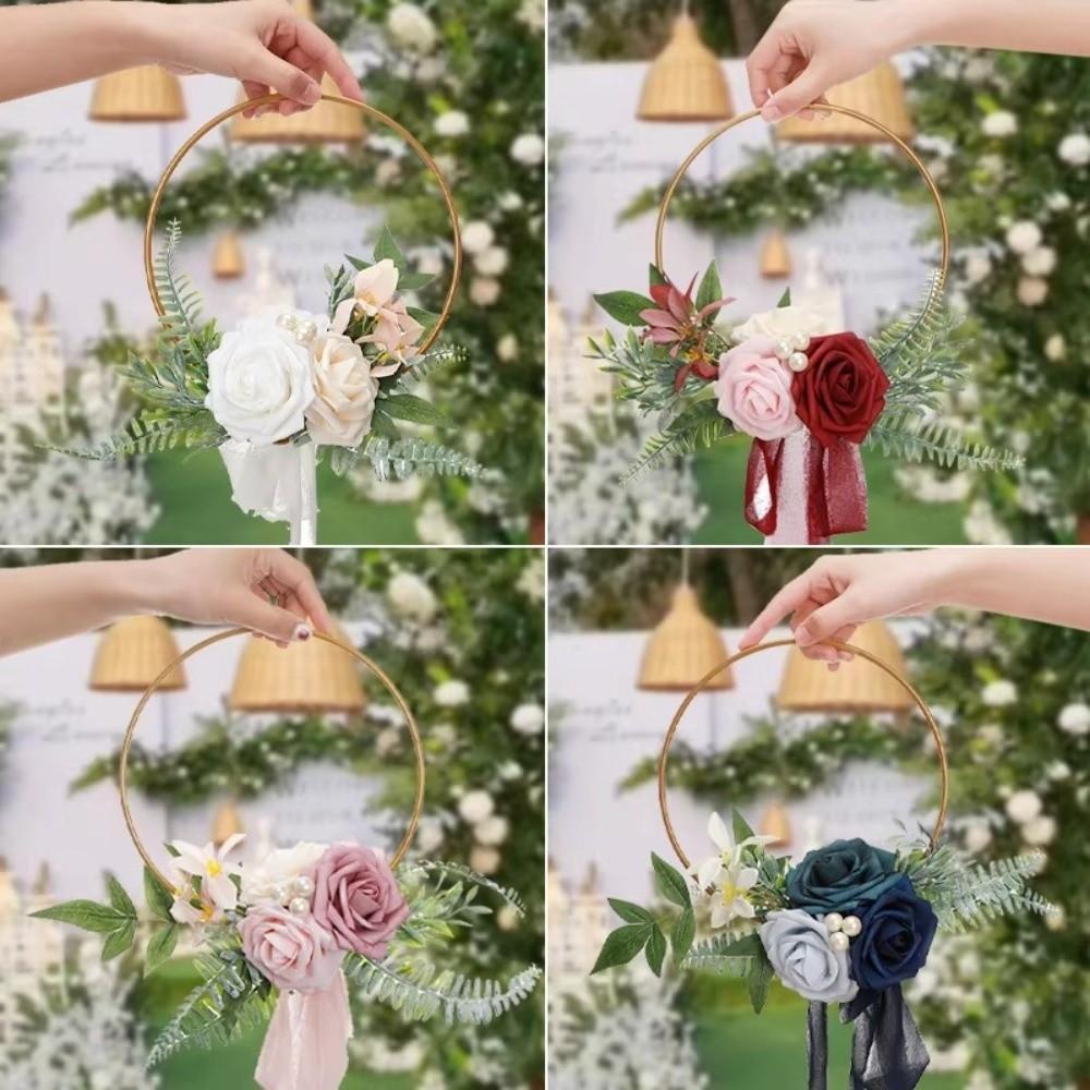 Metal Rose and Eucalyptus Wreaths Rose Flower Hoop Wreath  Front Door Wall Decor