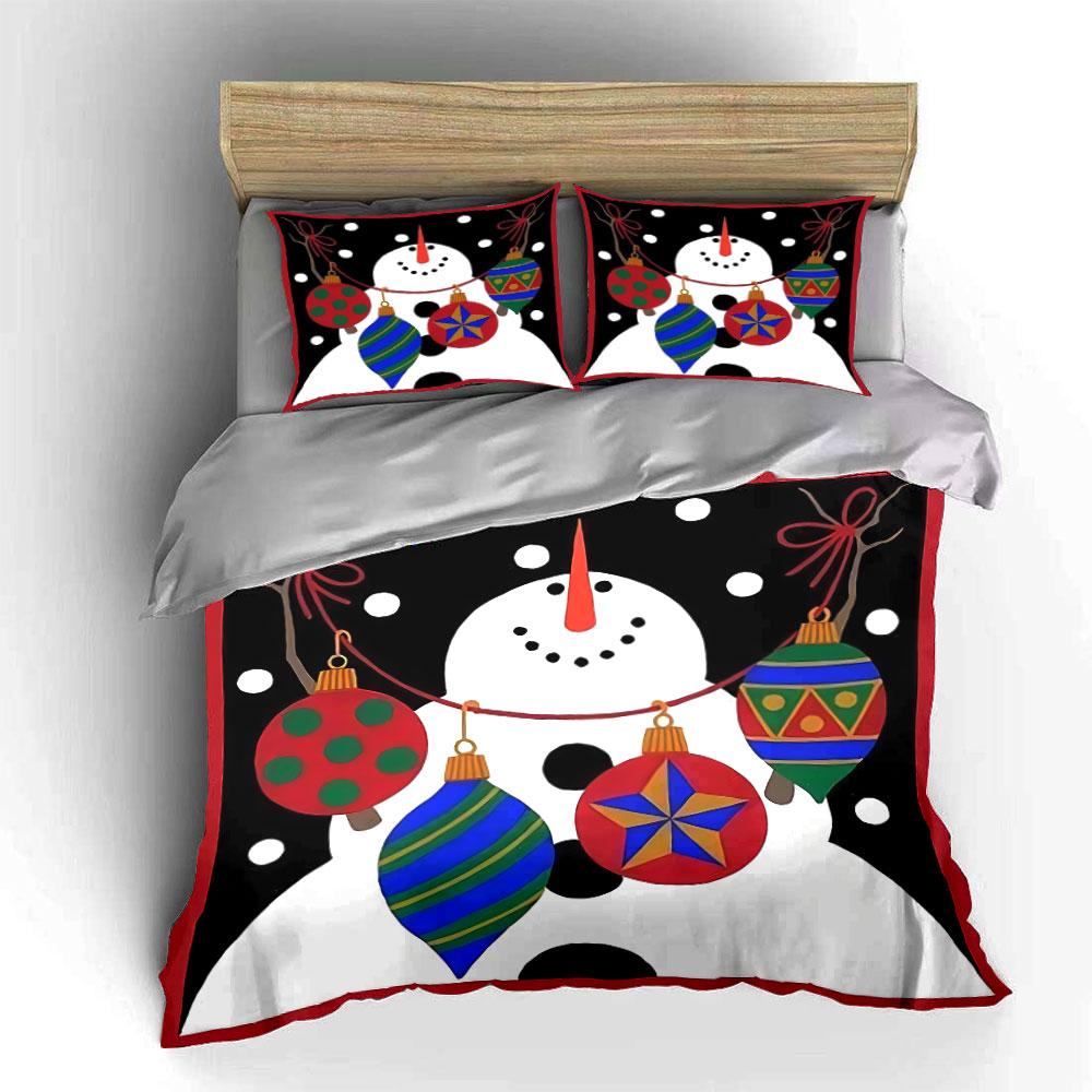 Snowman with Christmas Ornaments Bedding Duvet Cover Set Duvet Cover Pillowcases  (1*Duvet Cover 2*Pillowcases, Without Duvet Insert)