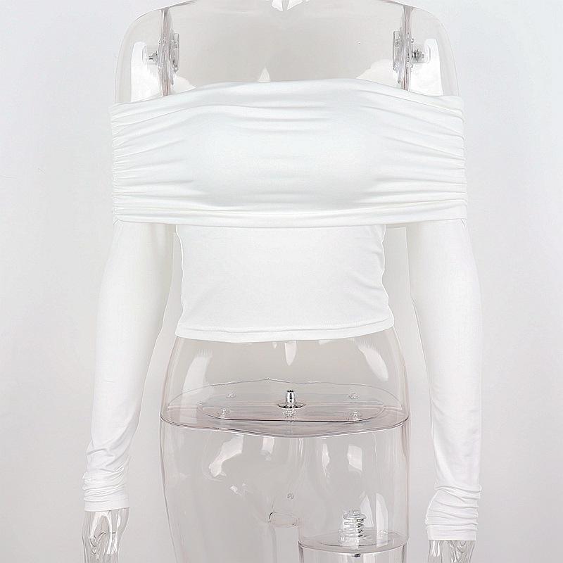European and American Spring Sexy Hot Girl One Shoulder Slim Fit Versatile Long Sleeved T-shirt Top