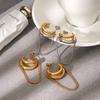 New double-line C-shaped earrings, light luxury high-end gold and silver color-block tassel ear jewelry