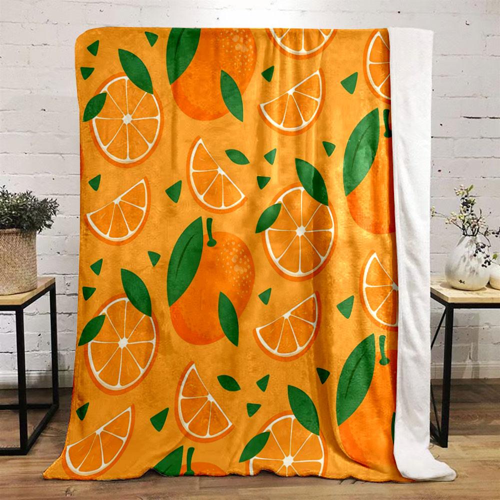 Printed with Fruit Slices and Green Leaf Style Warm Comfortable Blanket Home Travel Camping for Adults and Kids Luxury Gifts