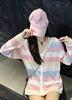 Trendy European-Style Striped Color Block Knit Raglan Sleeve Loose Sun Protection Cardigan