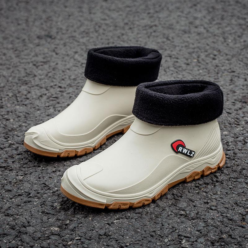 Winter Fur Rain Boots Men Fashionable Non Slip Waterproof Rubber Shoes Fishing Work Car Wash Resistant Water Boots