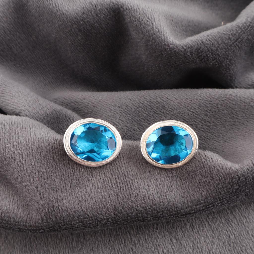 Kolczyki ze szwajcarskiego niebieskiego topazu, kolczyki z kamieni szlachetnych, kolczyki ze srebra próby 925, biżuteria ręcznie robiona, biżuteria srebrna na prezent
