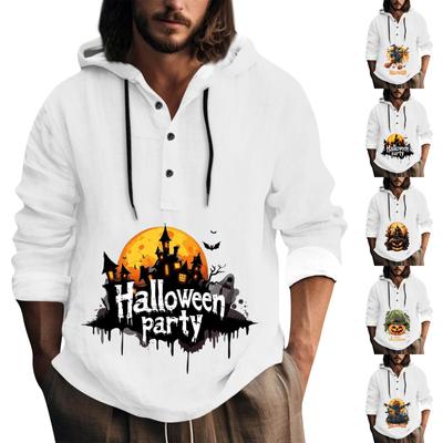 Halloween Bedruckter Kapuzen-Herren-Oversize-Kordelzug-Knopf-Hoodie