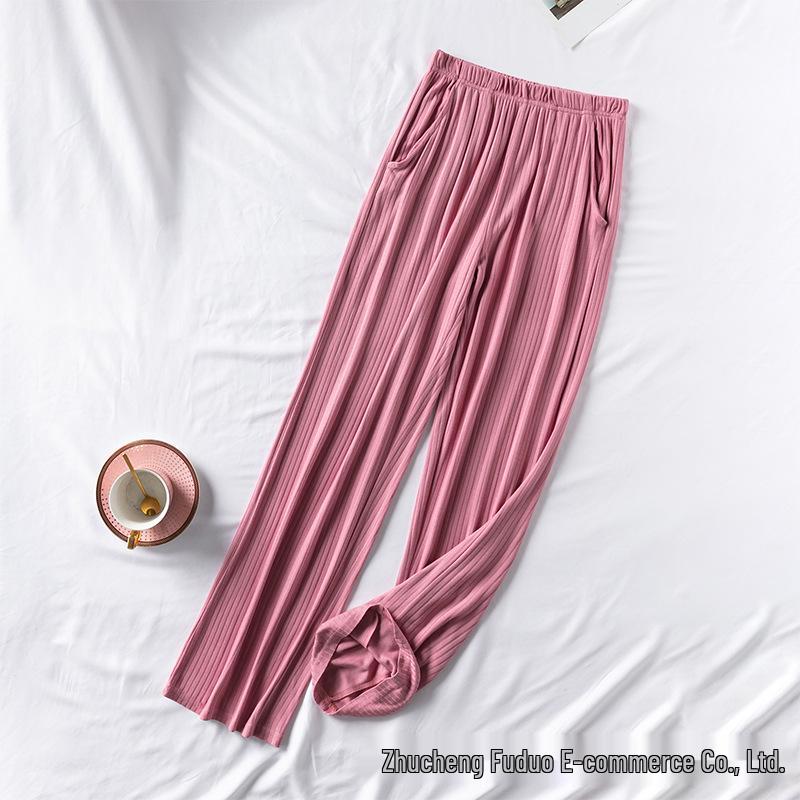 

Women s Modal Wide-Leg Drawstring Pants - Solid Color, Elastic Waist, Loose Fit for Home or Outdoors. Large розовый
