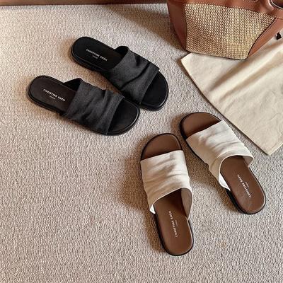Spot Second Hair! Fashion Versatile New Wrinkled Leisure Vacation Beach Flat Bottom Sandals Women's Slippers Outside Summer Wear