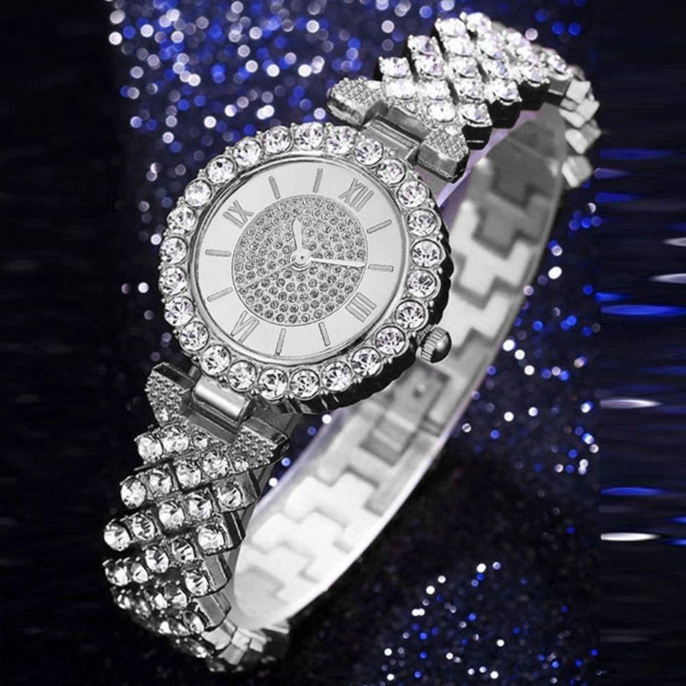 6Pcs/set Luxury Crystal Quartz Watch Exquisite Necklace Bracelet Earrings Set Ladies