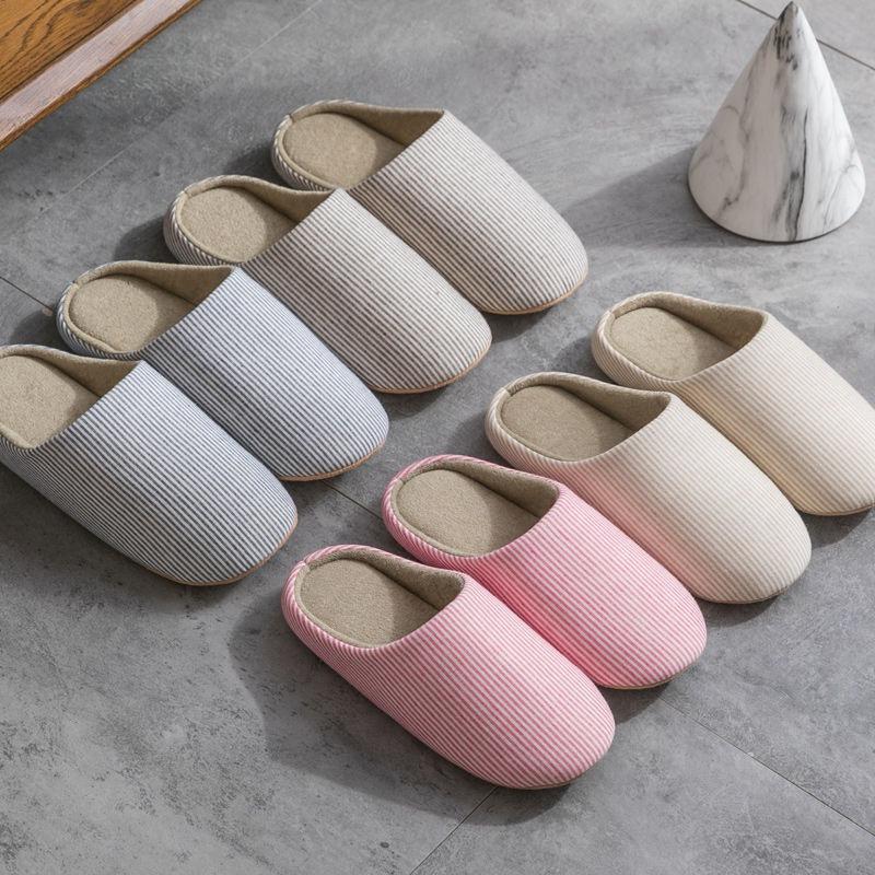 Japanese-style household soft sole non-slip silent wooden floor cotton slippers couple silent plus size home shoes