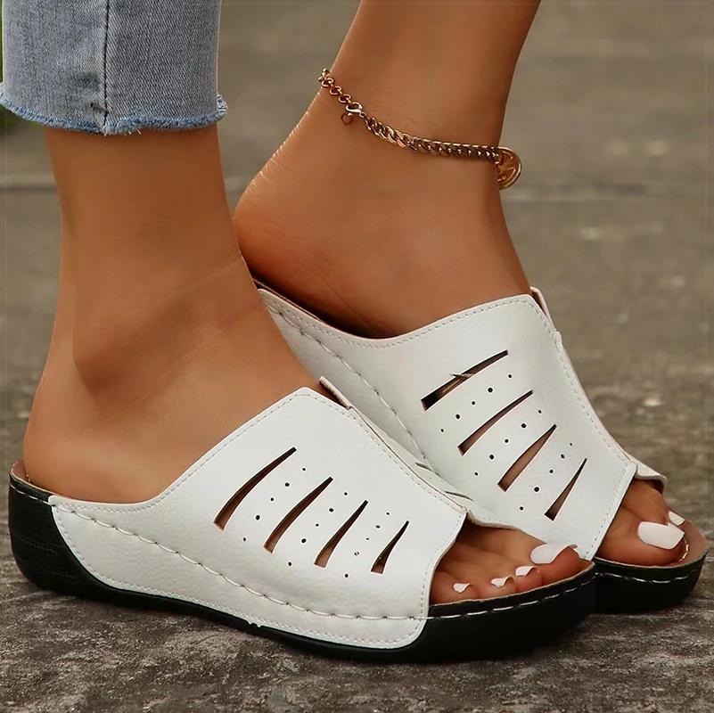 Dámské sandály s otevřenou špičkou na podpatku Letní klínkové boty Dámské sandály na podpatku 2024 Nové klínky Pantofle Dámská letní obuv