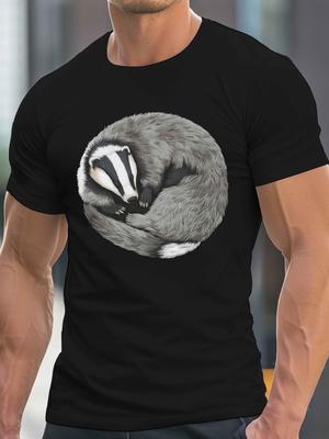 Stylish Plus Sizeunisex T-Shirt with Unique Badger Graphic - Casual Short Sleeve, Breathable Polyester, Machine Washable - Perfect for Summer, PLUS SI