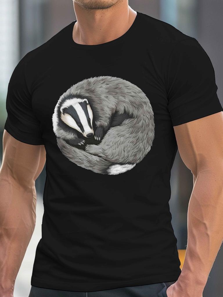 Stylish Plus Sizeunisex T-Shirt with Unique Badger Graphic - Casual Short Sleeve, Breathable Polyester, Machine Washable - Perfect for Summer, PLUS SI
