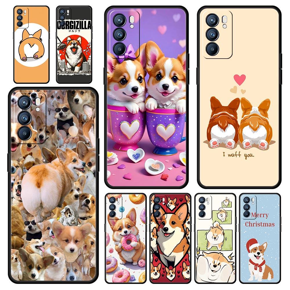 Cute Corgi Dog Phone Case For Oppo A17 A31 A54 A57 A78 A79 A98 Find X5 X6 Reno 6 7 8 10 11 12 13 F Pro 5G Soft TPU Cover Fundas
