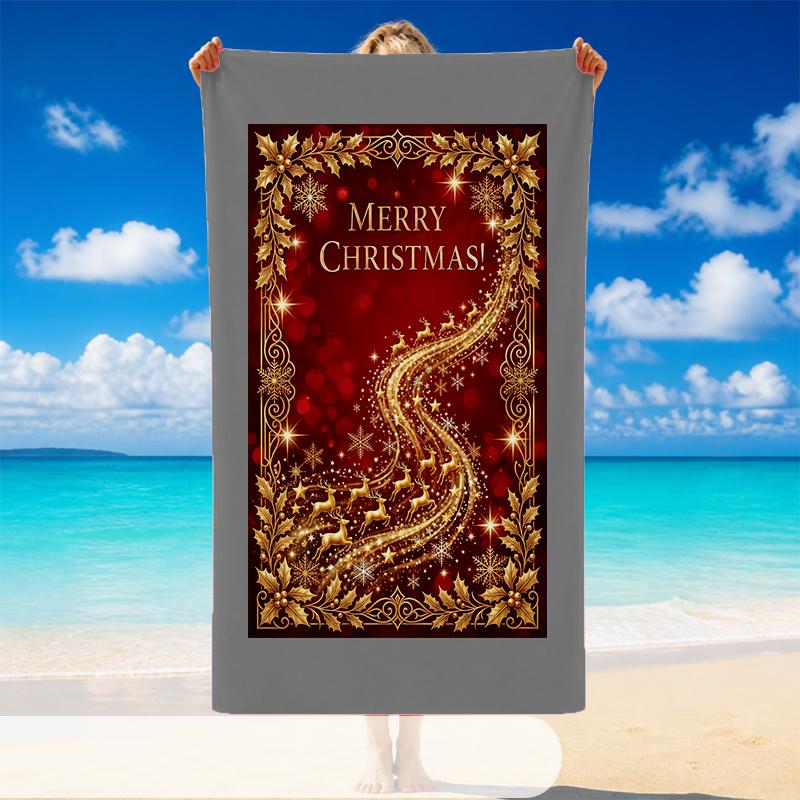 Christmas Printed Beach Towel Soft Quick Dry For Indoor Outdoor Home Use Holiday Gift