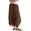 Women's Wide Leg Pants - Pull- Elastic Waist with Lace Trim Hem, Loose Fit for Casual Daily Wear, Work, or Weekend Outings