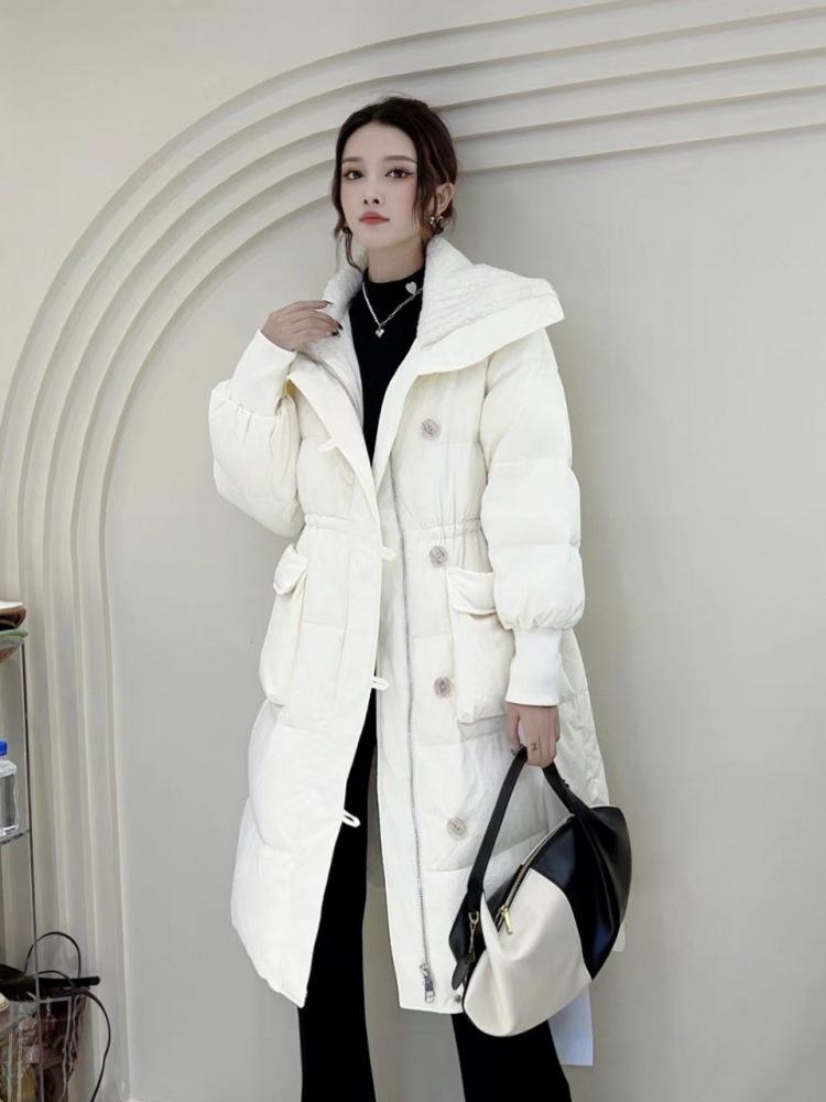 Padded clothes women's winter long design sense padded clothes over the knee long large lapel padded jacket retro coat