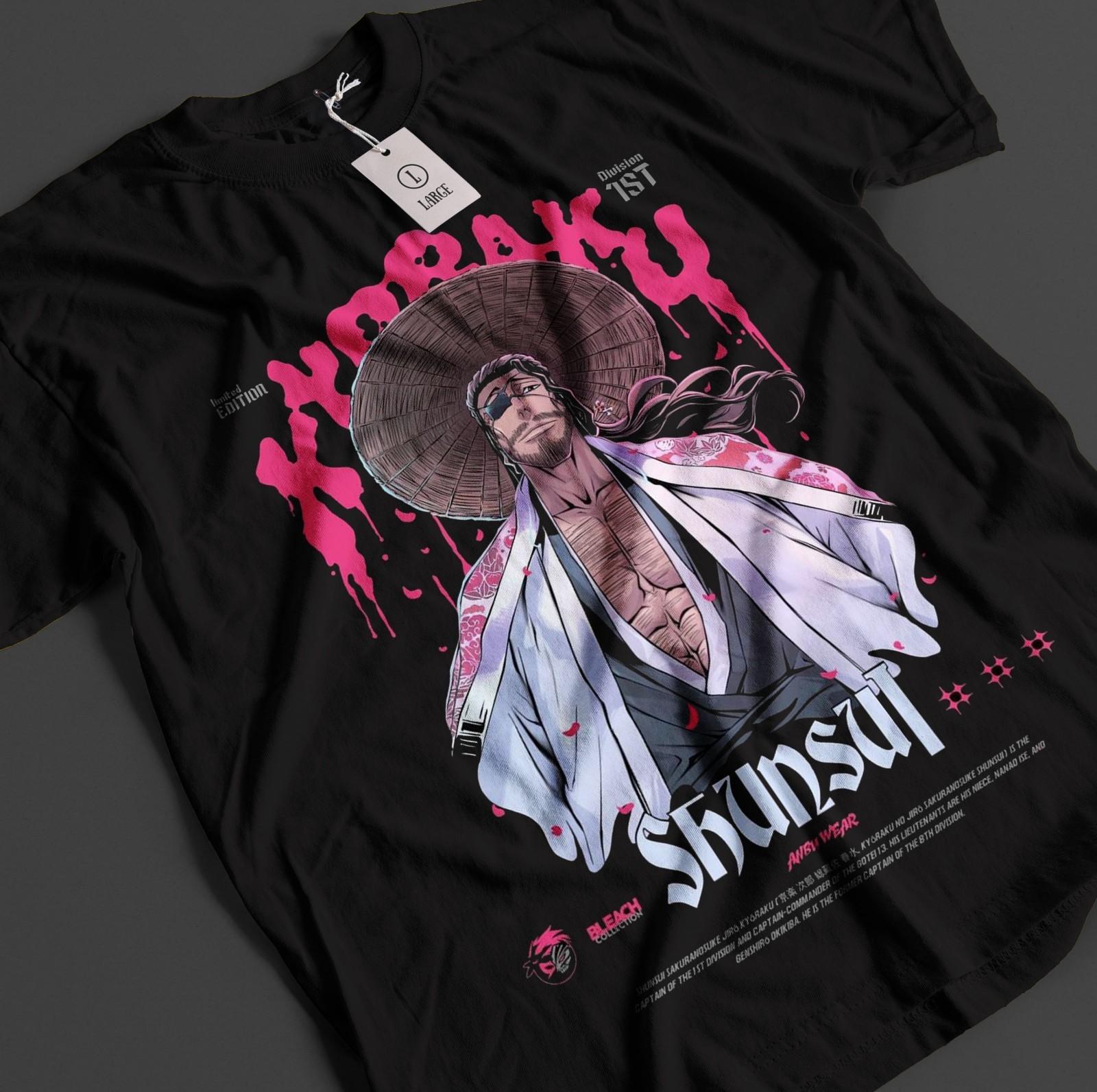 Bleach Anime Shirt Kyoraku Shunsui T-Shirt Mens Womens Tees Top Ichigo Bankai Top Zaraki Unisex Tee XL