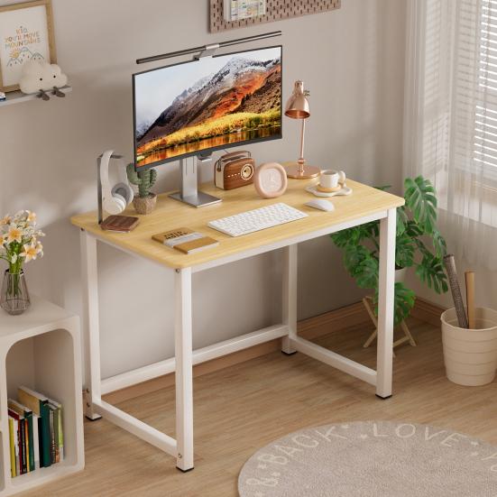 40 Inch Computer Desk, Wood Modern Simple Style Gaming Desk for Home Office, Student Study Writing Table with Metal