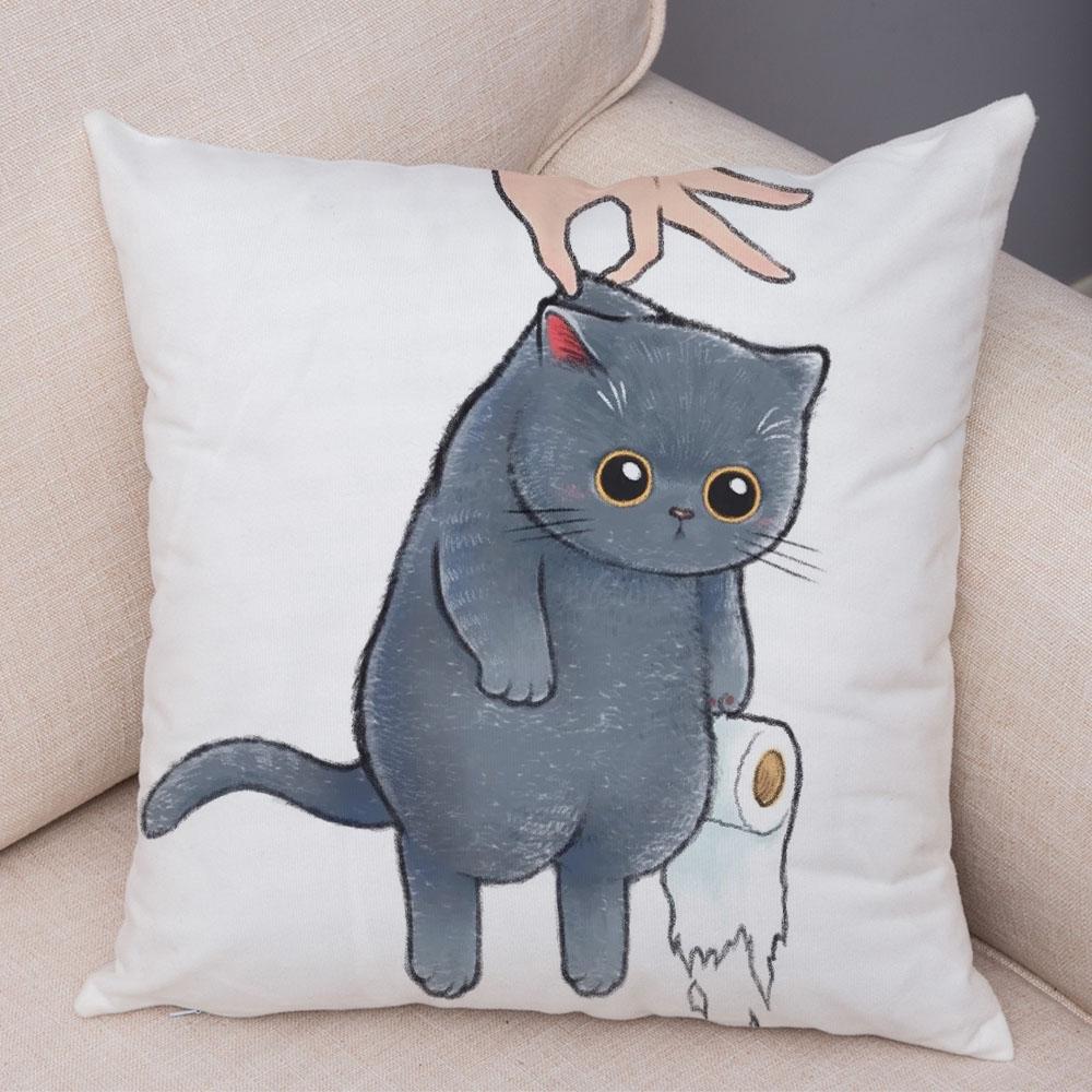 Cute Cartoon Cat Cushion Cover Decor Funny Lovely Pet Animal Print Pillowcase for Sofa Home Car Soft Plush Pillow Case xcm