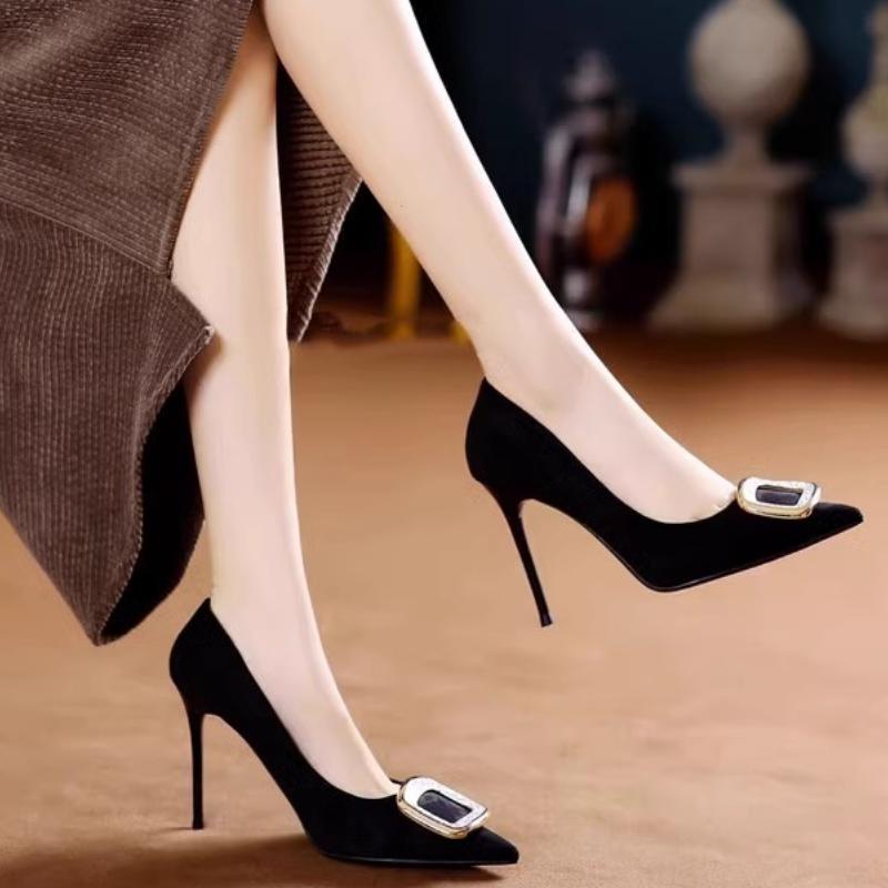 Fashion Pointed Toes Thin High Heels for Women Spring Autumn 2024 Un Pie Rhinestone Designer Black Office Shoes Woman