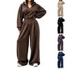 Women's Casual V-Neck Hooded Long Sleeve Sweatshirt and Pants 2 Piece Set