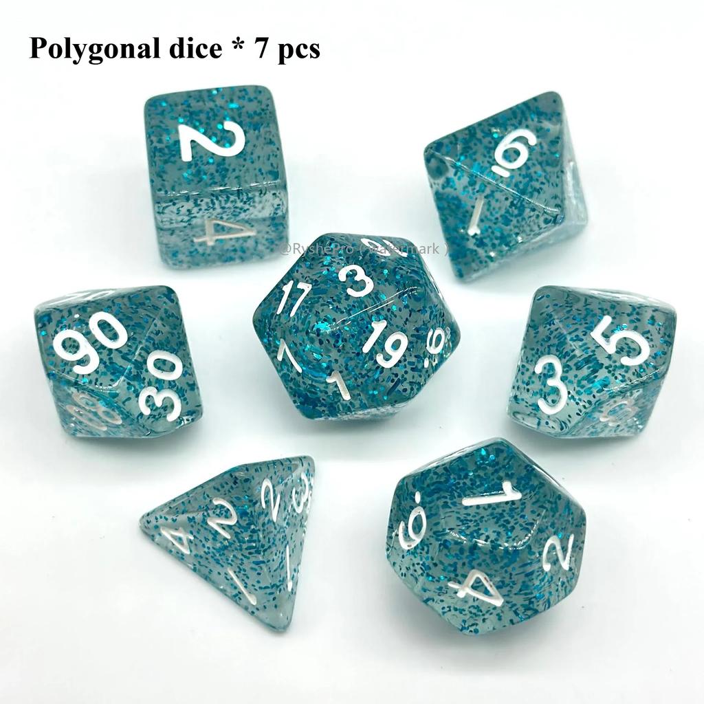 7pcs Transparent Dices Glitte Crystal Dice Set Rounded Polygon Dice for Dungeons and Dragons D&D RPG Role Playing Game Dices