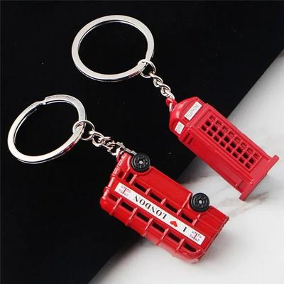 New London Red Bus Key Chain Post Mail Box Key Holder Telephone Booth Charm Pendant Keychain For Men Women Party Gift Key Ring