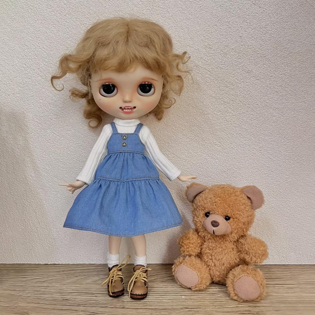 Rakulifey Blythe Clothes, Neo Blythe Outfit Set, Suspender Skirt, Sweater, Outfit, Dress, Compatible with Obitsu 24 Dolls, 2-Piece Set