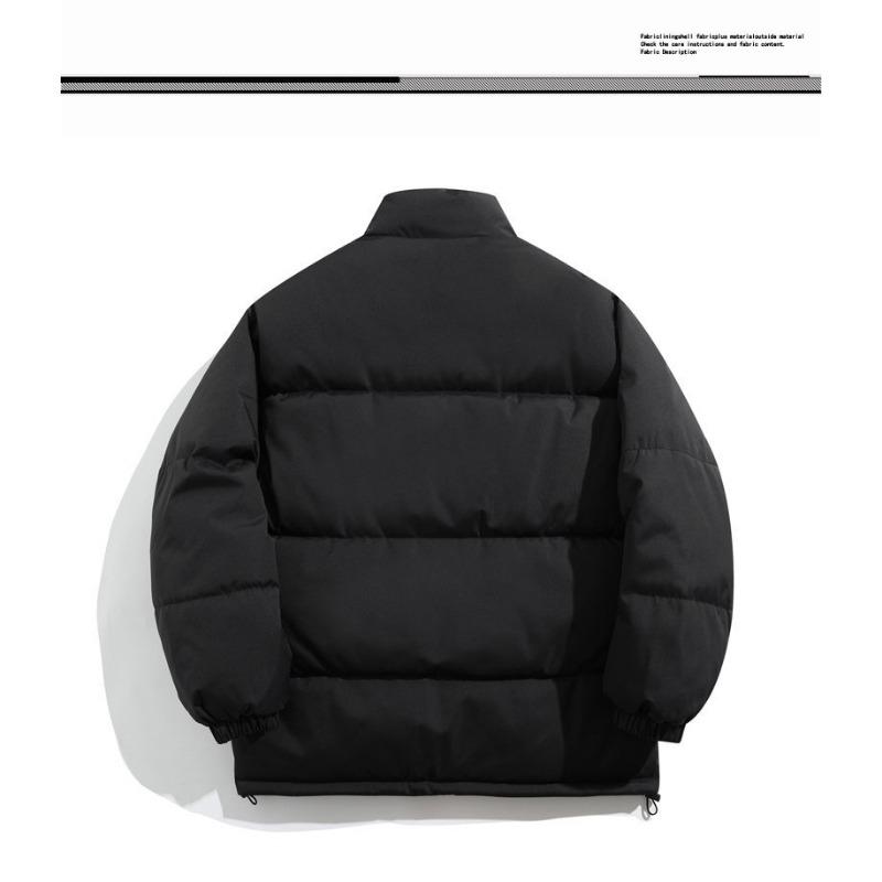 Mens Loose Thick Solid Waterproof Stand Collar Winter Cotton Puffer Jacket
