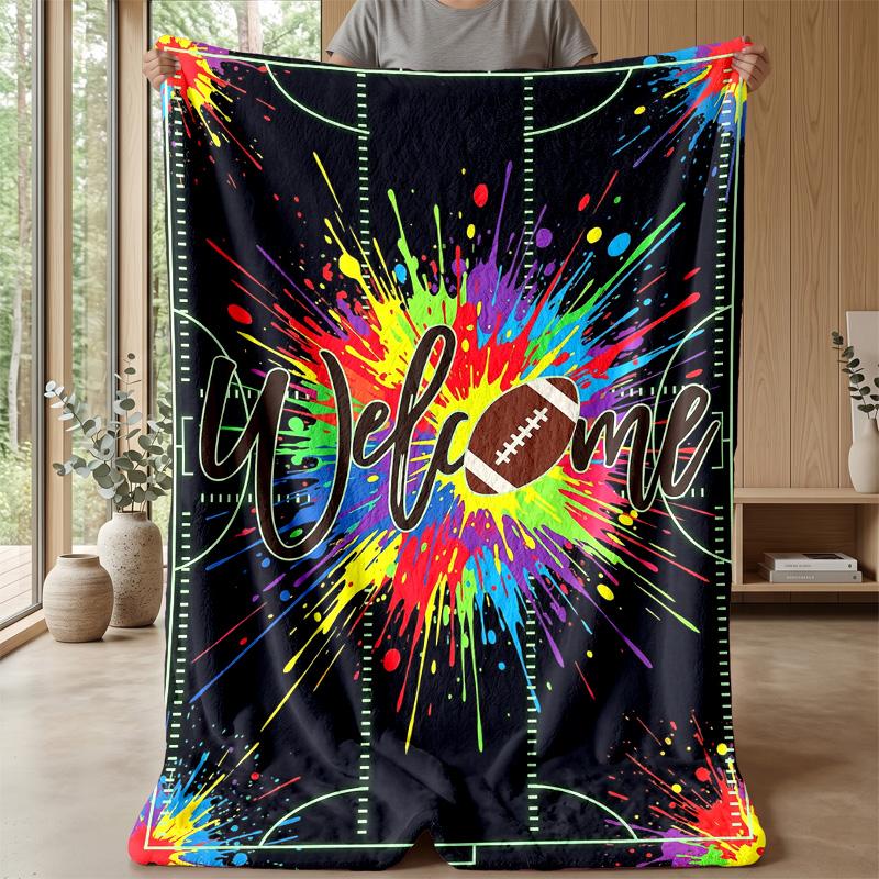 Vibrant Football Artwork Theme blanket Lightweight Warm Flannel Blanket Decorative Throw Blanket for Home Decoration
