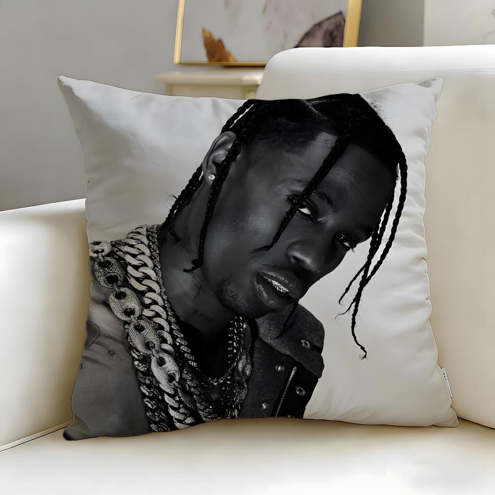 popular rapper Travis Scott Cushion Cover Soft & Easy-Wash Pillow Case – Versatile for Couch, Bed, Travel and Office