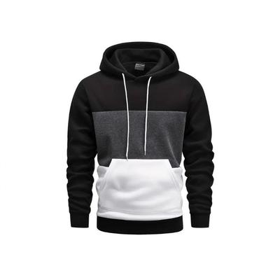 Men's Black Grey White Color Block Hoodie Kangaroo Pocket Pullover